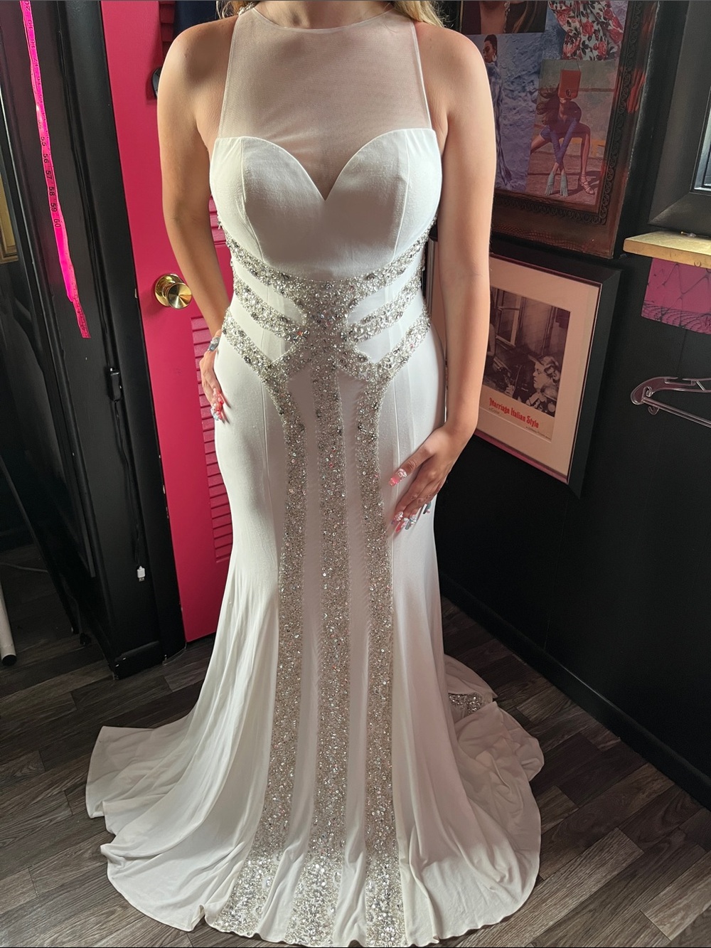 NWT Rachel Allan White Gown with Silver Accents